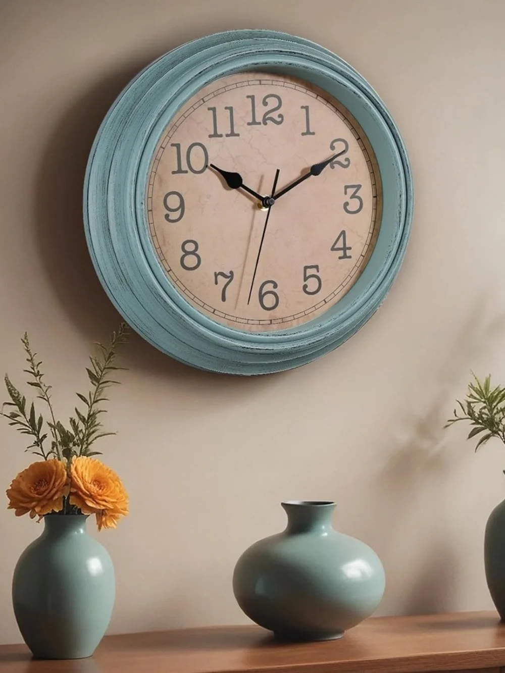12” Retro-Style Analog Wall Clock in Teal